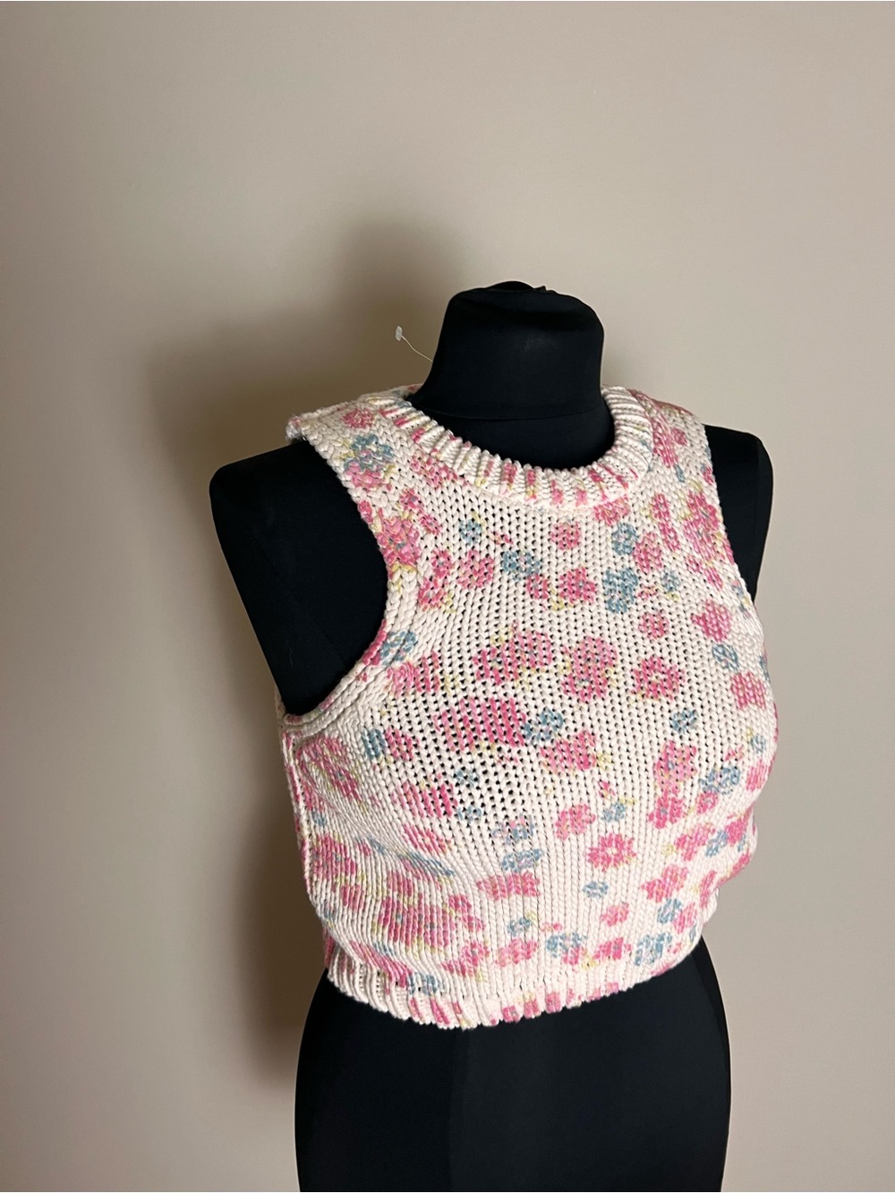 Zara Floral Knit Crop Tank Top - Pink Multi NWT